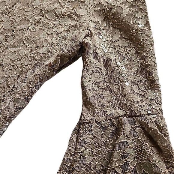 MARINA Lace Sequin Fully Lined Cocktail Dress Taupe 8 - Picture 4 of 9